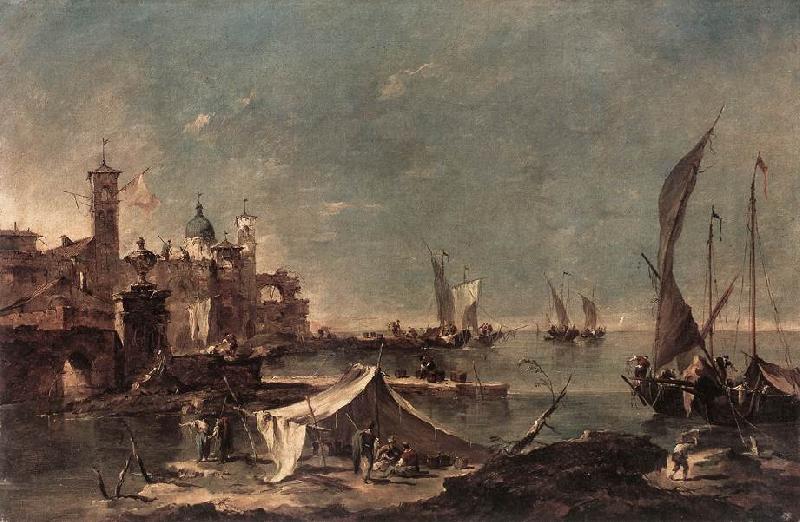 GUARDI, Francesco Landscape with a Fisherman s Tent Sweden oil painting art